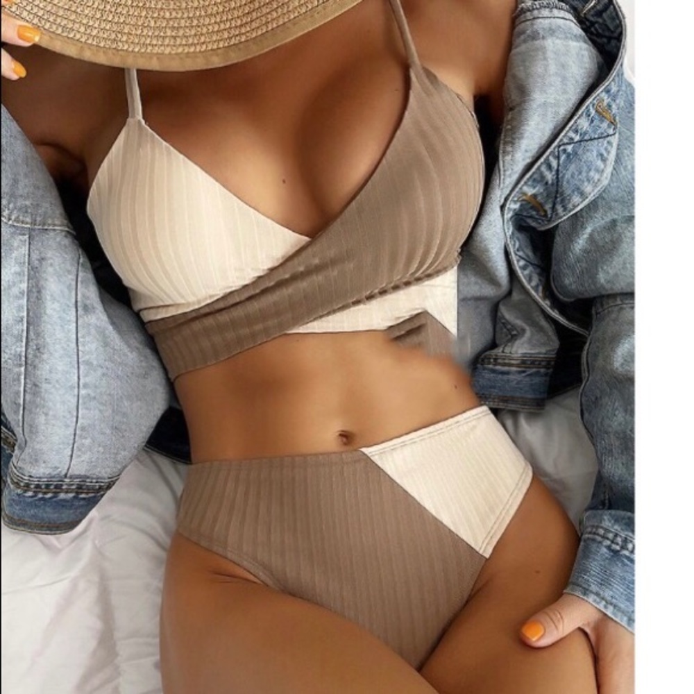 INGAGA Women’s High waisted bikini with wrap bikini top Cream/Tan Sz. Med Sexy
